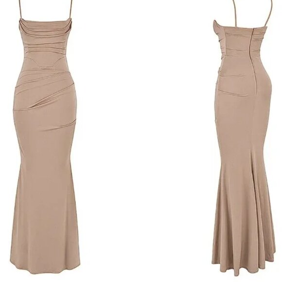 MILENA ALMOND JERSEY CORSET MAXI DRESS Size Small - Picture 3 of 7